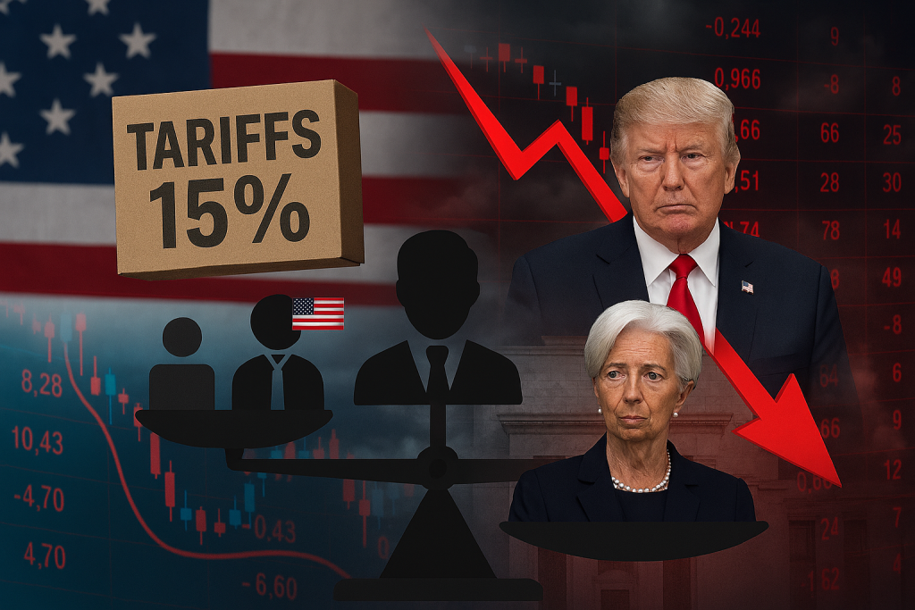 In agosto l’amministrazione americana a guida Trump, ha innalzato i dazi USA 2025 al 15% su circa il 70% delle importazioni europee, sorprendendo chi si aspettava un accordo più morbido nelle trattative commerciali. dazi usa 2025 Mercati finanziari sotto pressione tra dazi Usa 2025 e indebolimento del lavoro Dazi USA 2025 1024x683